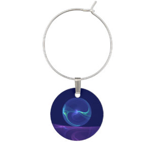 Luminous Blue Purple Dream Abstract Fractal Art Wine Charm