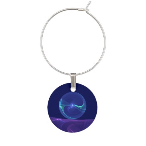 Luminous Blue Purple Dream Abstract Fractal Art Wine Charm