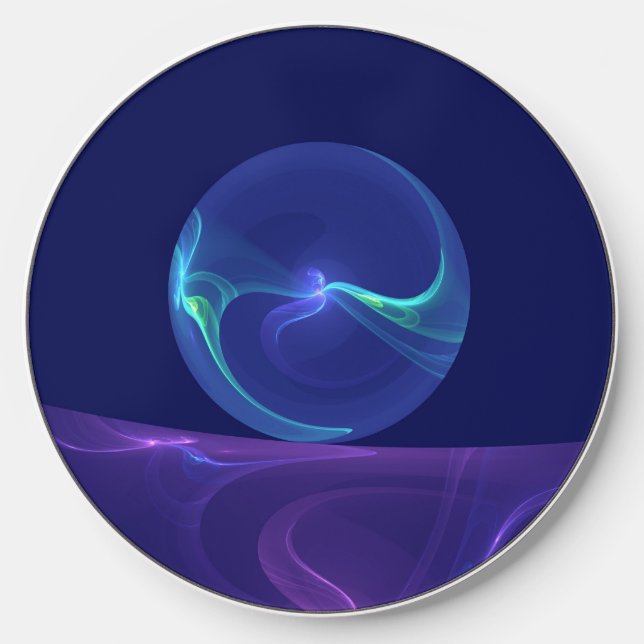 Luminous Blue Purple Dream Abstract Fractal Art Wireless Charger (Front)