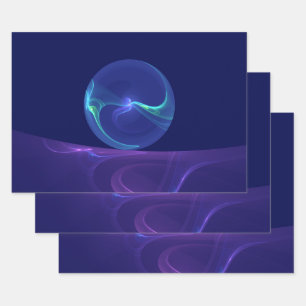Luminous Blue Purple Dream Abstract Fractal Art Wrapping Paper Sheets