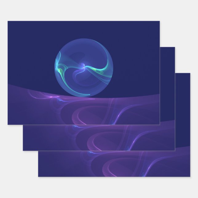Luminous Blue Purple Dream Abstract Fractal Art Wrapping Paper Sheets (Set)