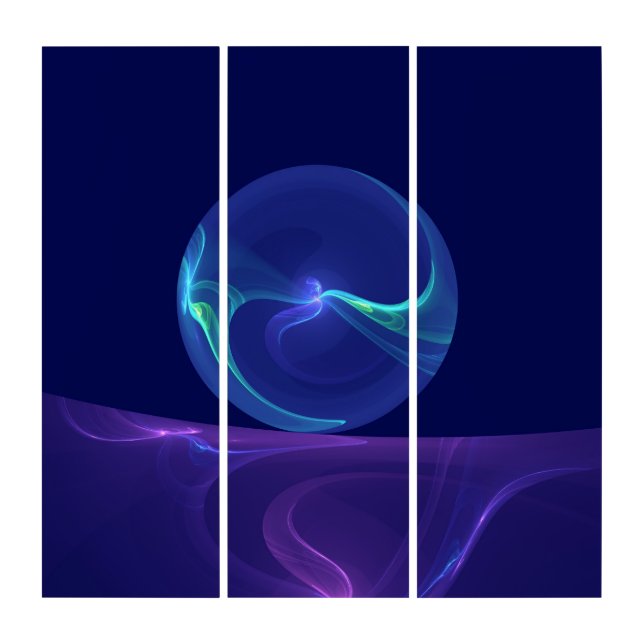 Luminous Blue Purple Dream Abstract Fractal Triptych (Front)