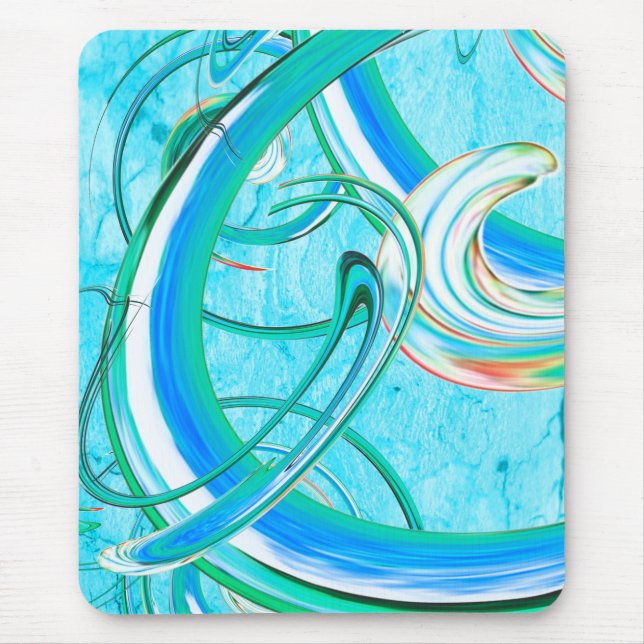 Luminous Blue Swirly Abstract Fractal Pattern  Mouse Pad (Front)