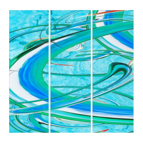 Luminous Blue Swirly Abstract Fractal Pattern  Triptych
