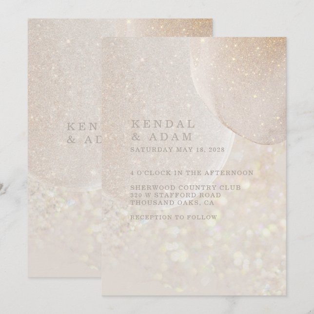 Luminous Blush Pink Fawn Crystal Shimmer Wedding Invitation (Front/Back)