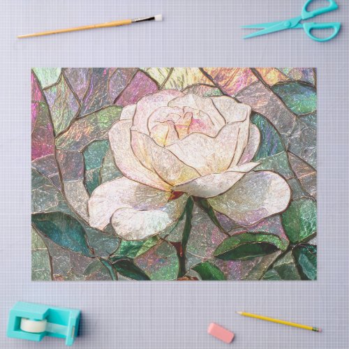 Luminous Blush Rose Faux Stained Glass Pastel Tissue Paper