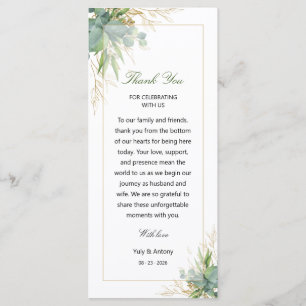 Luminous Botanical Green Wedding Thanks Table Card