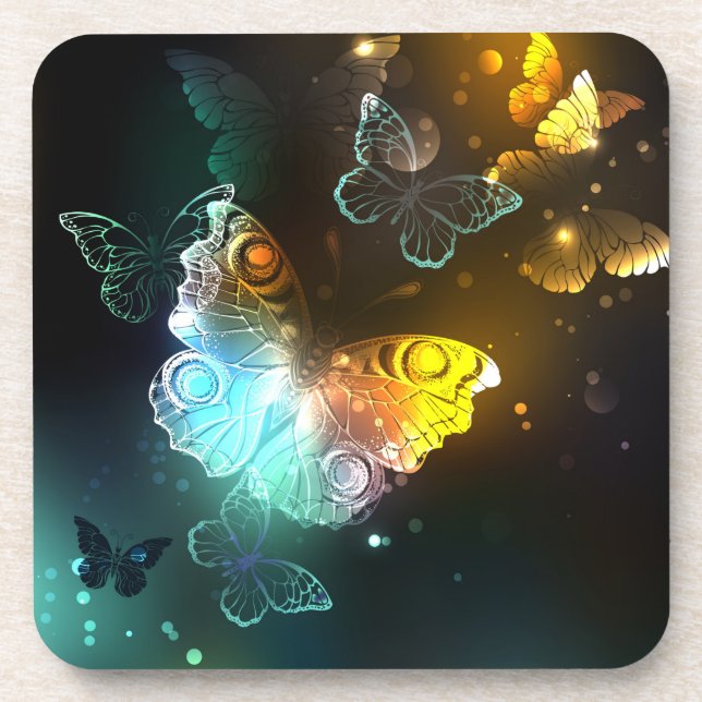 Luminous Butterfly and Night butterflies Beverage Coaster (Front)