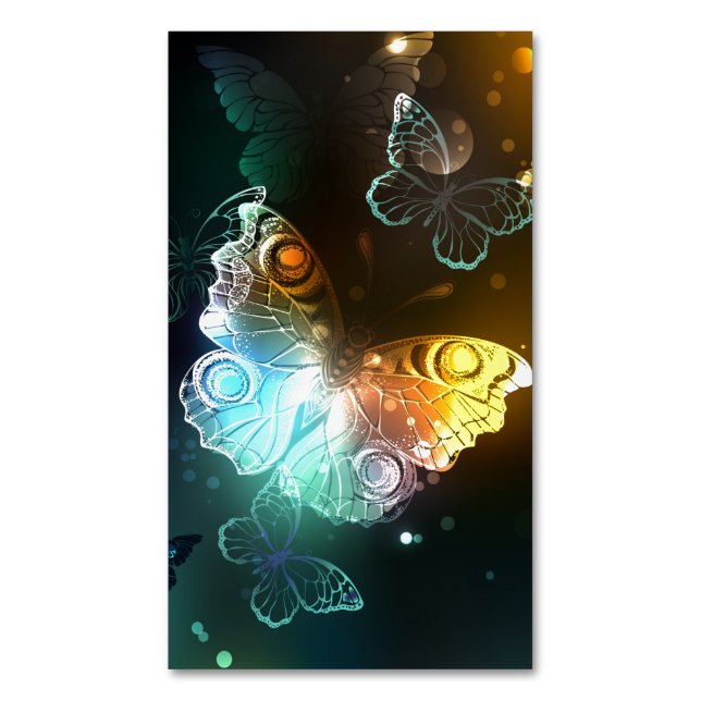 Luminous Butterfly and Night butterflies Business Card Magnet (Front Vertical)