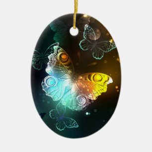 Luminous Butterfly and Night butterflies Ceramic Ornament