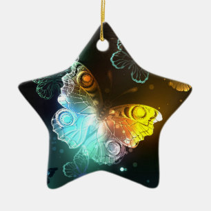 Luminous Butterfly and Night butterflies Ceramic Ornament