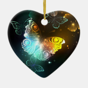 Luminous Butterfly and Night butterflies Ceramic Ornament