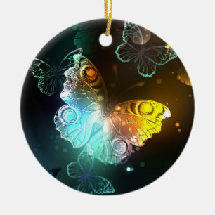 Luminous Butterfly and Night butterflies Ceramic Ornament
