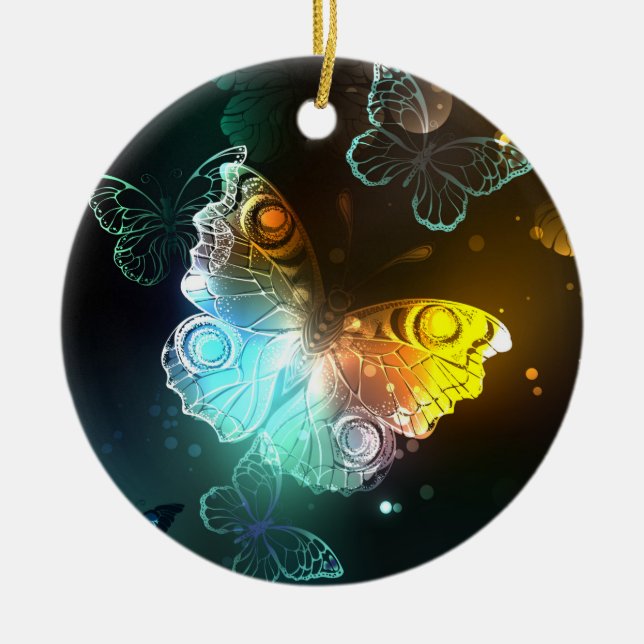 Luminous Butterfly and Night butterflies Ceramic Ornament (Front)