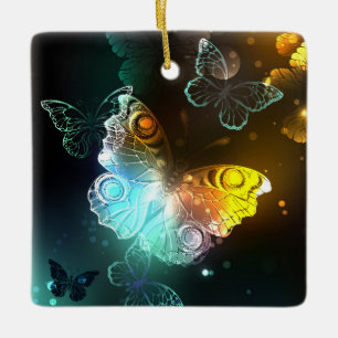 Luminous Butterfly and Night butterflies Ceramic Ornament