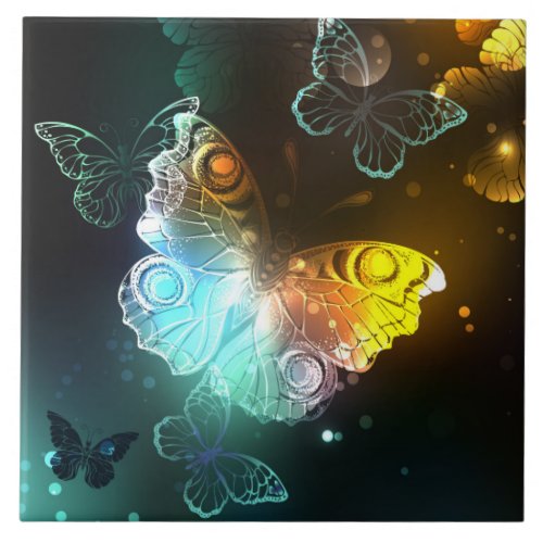 Luminous Butterfly and Night butterflies Ceramic Tile