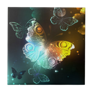 Luminous Butterfly and Night butterflies Ceramic Tile