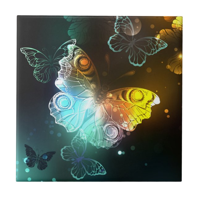 Luminous Butterfly and Night butterflies Ceramic Tile (Front)