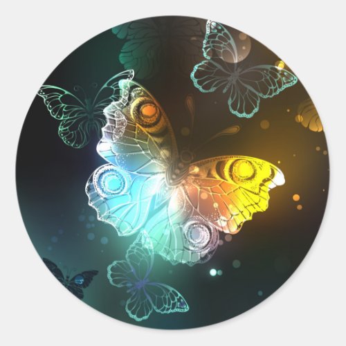 Luminous Butterfly and Night butterflies Classic Round Sticker