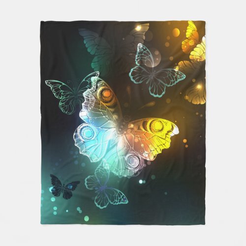 Luminous Butterfly and Night butterflies Fleece Blanket