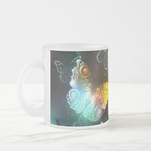 Luminous Butterfly and Night butterflies Frosted Glass Coffee Mug