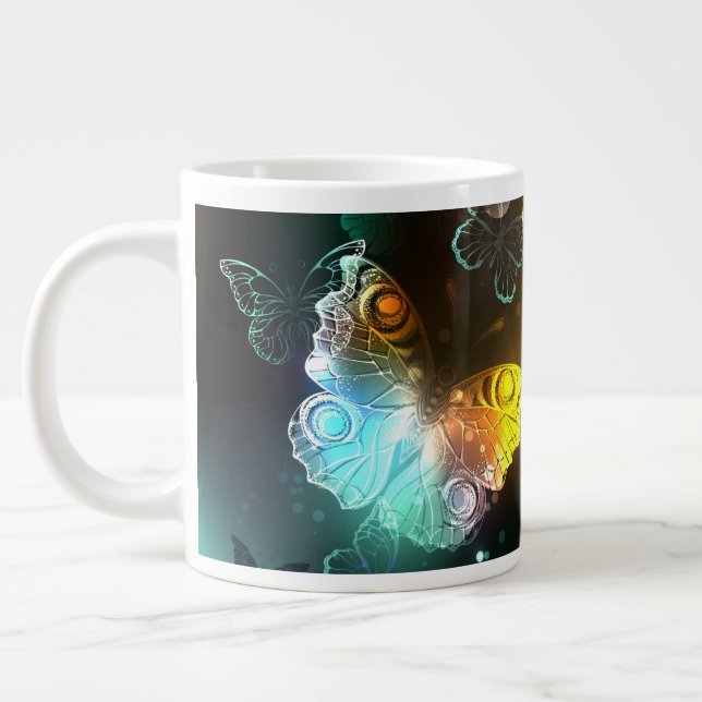 Luminous Butterfly and Night butterflies Giant Coffee Mug (Left)