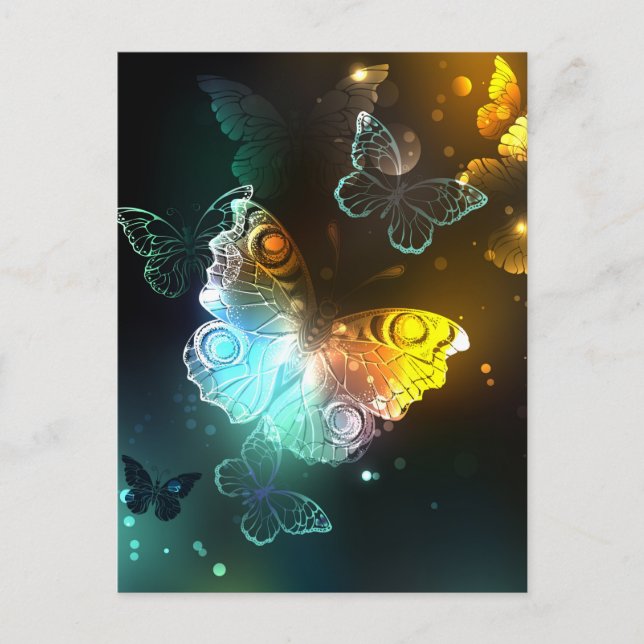 Luminous Butterfly and Night butterflies Invitation Postcard (Front)
