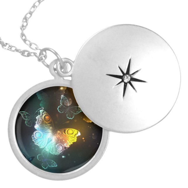 Luminous Butterfly and Night butterflies Locket Necklace (Front)