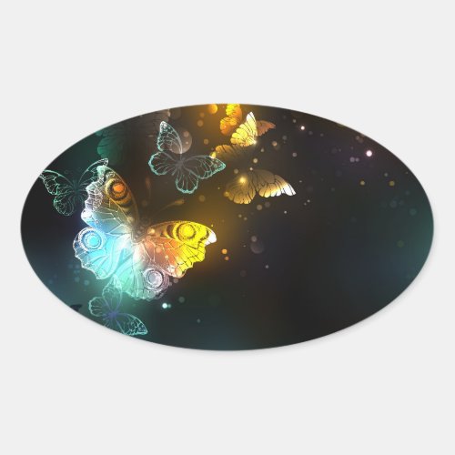 Luminous Butterfly and Night butterflies Oval Sticker