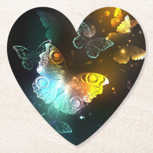 Luminous Butterfly and Night butterflies Paper Coaster