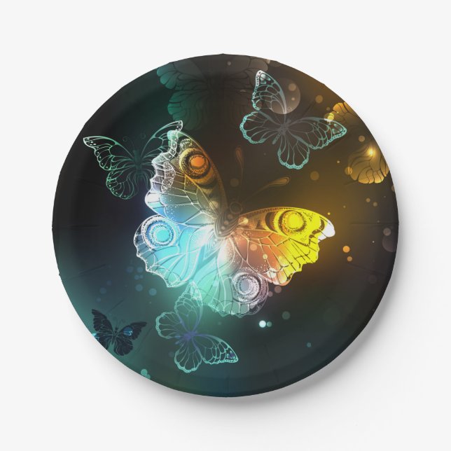 Luminous Butterfly and Night butterflies Paper Plates (Front)