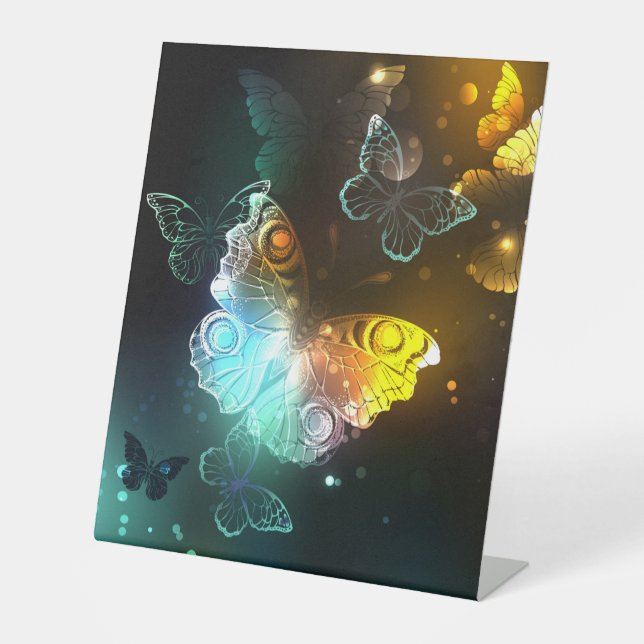 Luminous Butterfly and Night butterflies Pedestal Sign (Front)