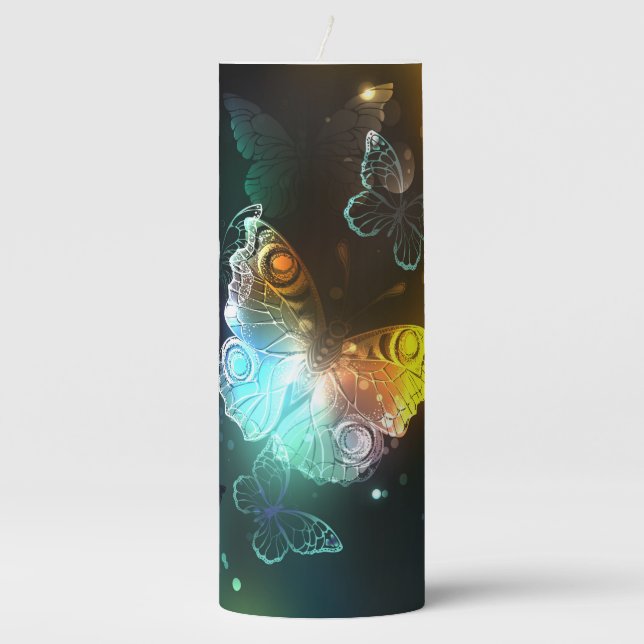 Luminous Butterfly and Night butterflies Pillar Candle (Front)