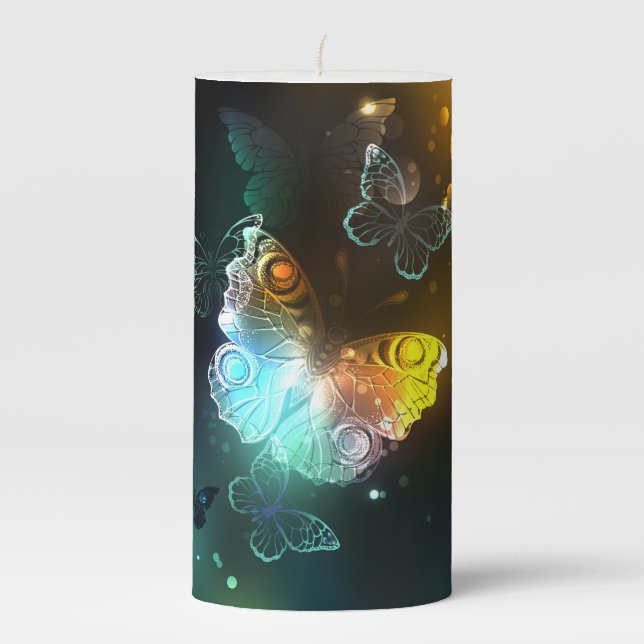 Luminous Butterfly and Night butterflies Pillar Candle (Front)