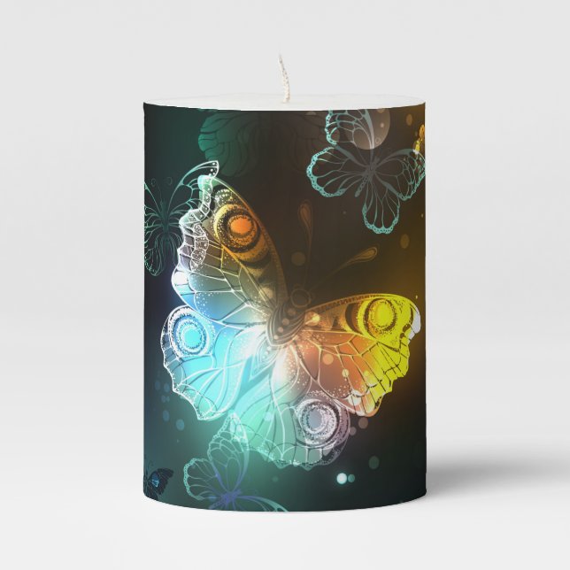 Luminous Butterfly and Night butterflies Pillar Candle (Front)