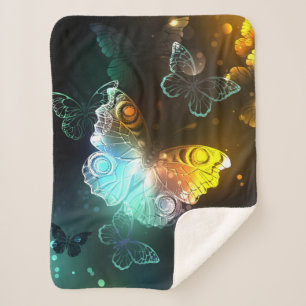 Luminous Butterfly and Night butterflies Sherpa Blanket