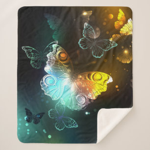 Luminous Butterfly and Night butterflies Sherpa Blanket