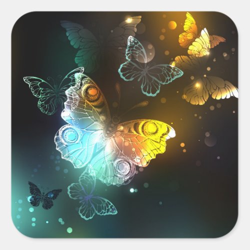 Luminous Butterfly and Night butterflies Square Sticker