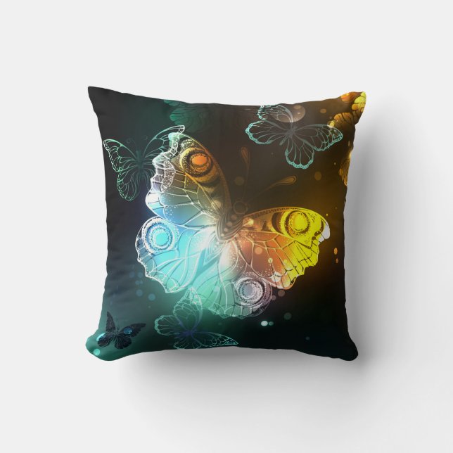 Luminous Butterfly and Night butterflies Throw Pillow (Front)