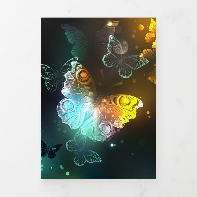 Luminous Butterfly and Night butterflies Tri-Fold Holiday Card (Cover)