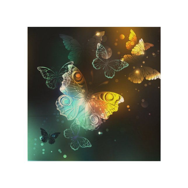 Luminous Butterfly and Night butterflies Wood Wall Art (Front)