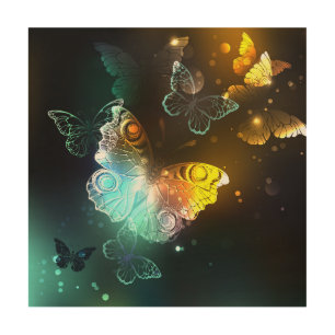 Luminous Butterfly and Night butterflies Wood Wall Art