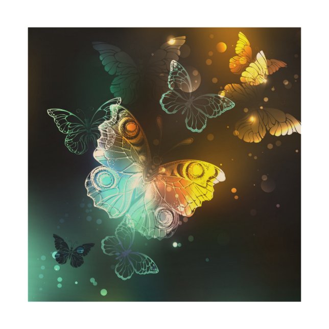 Luminous Butterfly and Night butterflies Wood Wall Art (Front)
