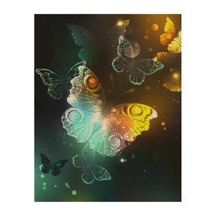 Luminous Butterfly and Night butterflies Wood Wall Art