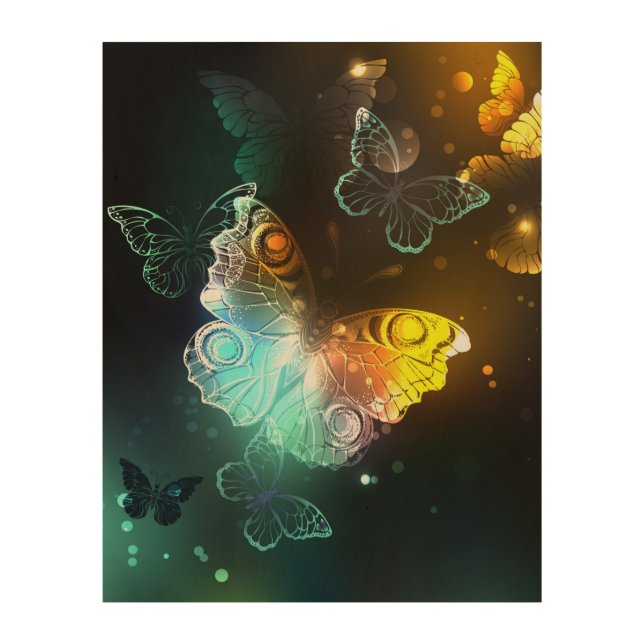 Luminous Butterfly and Night butterflies Wood Wall Art (Front)
