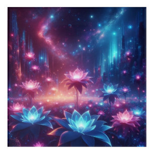 Luminous Celestial Garden with Cosmic Flowers Acrylic Print