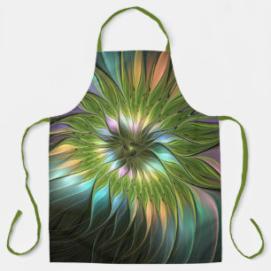 Luminous Colorful Fantasy Flower Fractal Art Apron