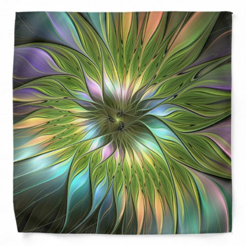 Luminous Colorful Fantasy Flower Fractal Art Bandana