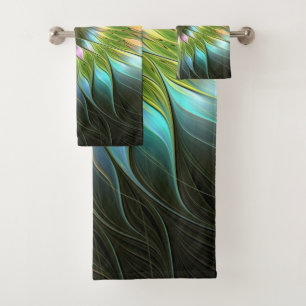Luminous Colorful Fantasy Flower Fractal Art Bath Towel Set