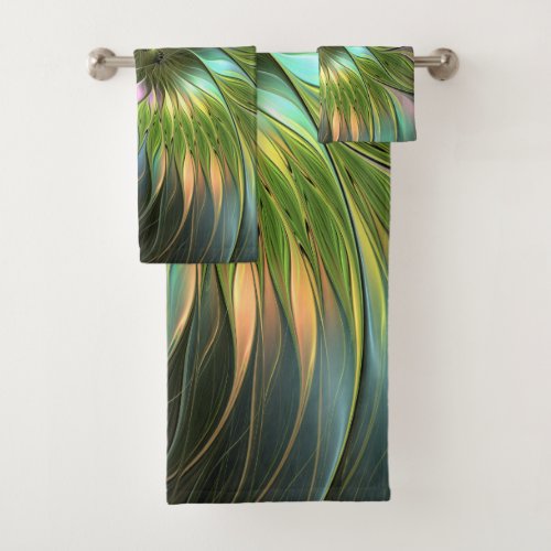 Luminous Colorful Fantasy Flower Fractal Art Bath Towel Set